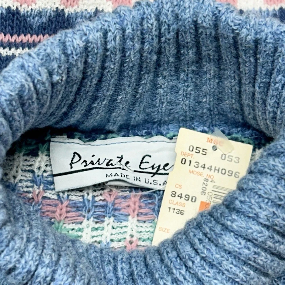 Vintage Winter Fair Isle Turtleneck Sweater Blue Multicolor Cozy Knit Large NWT